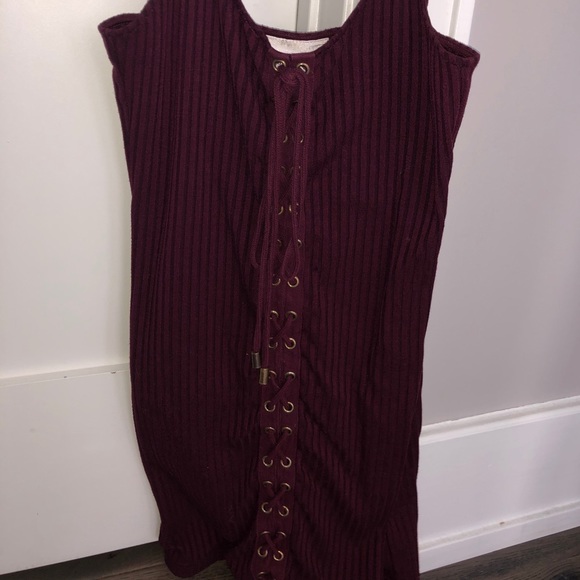 Wine, gold hardware lace up minidress - Picture 2 of 4